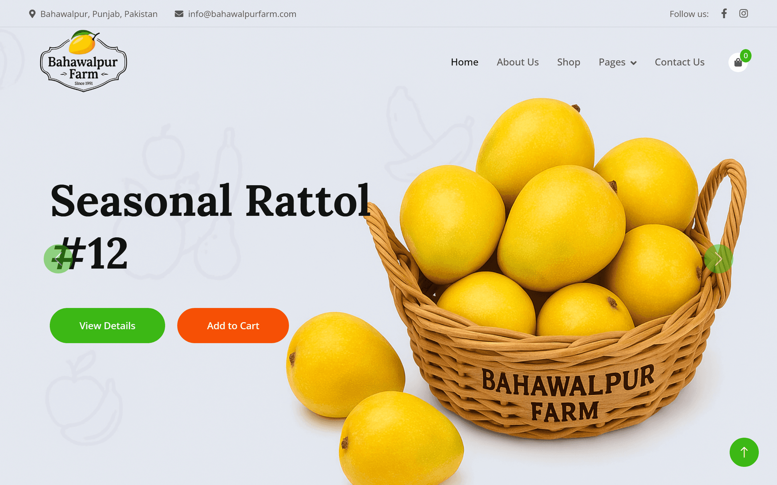 Live screenshot of the Bahawalpur Farm homepage