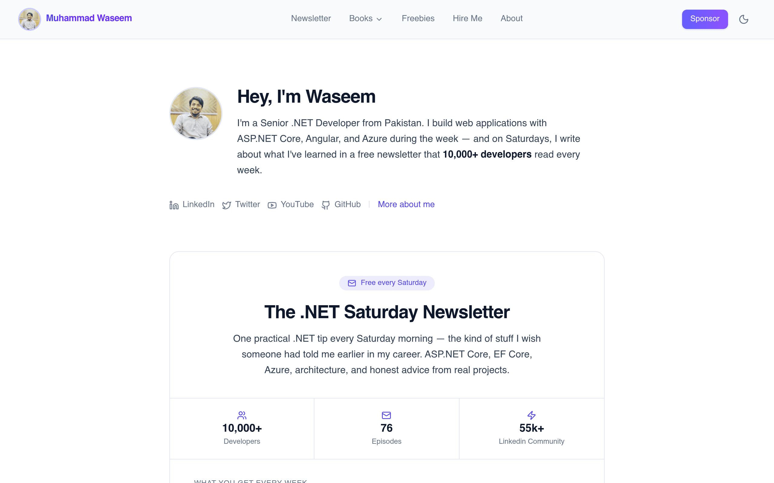 Live screenshot of the Muhammad Waseem homepage